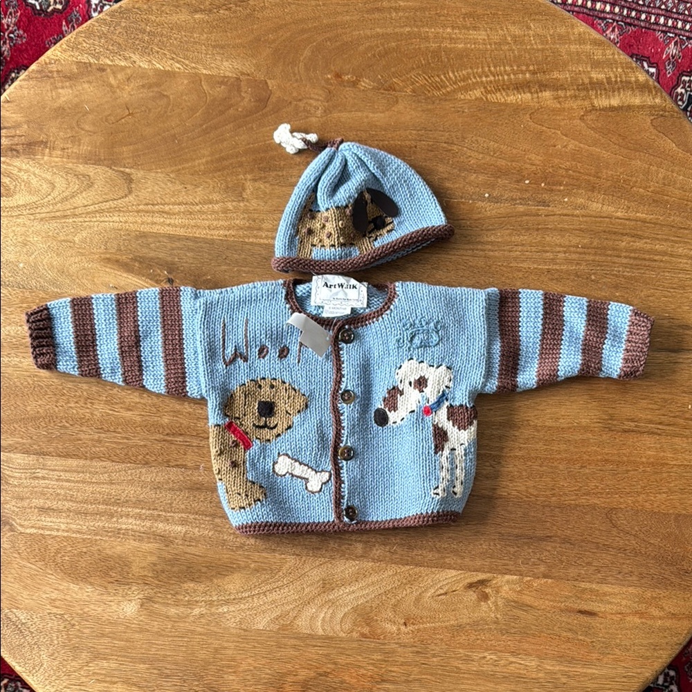 Blue and Brown Kids Dog Sweater Set